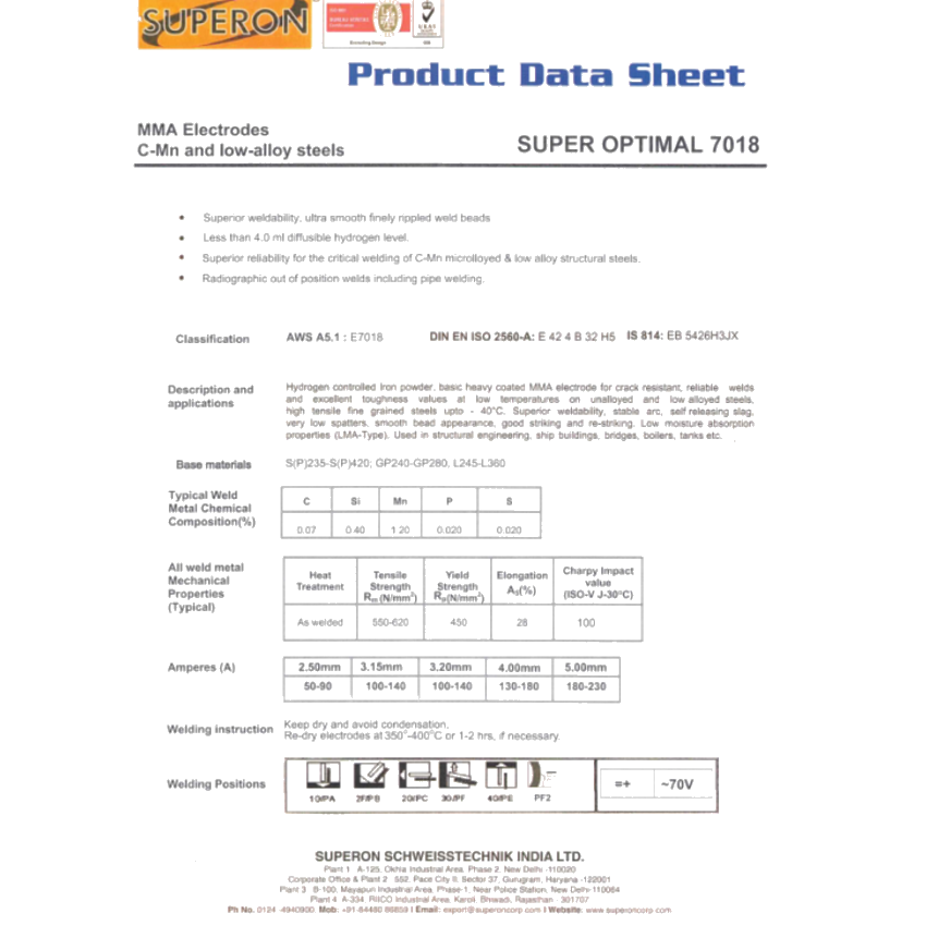 SUPERON SUPER 7018 MILD STEEL WELDING ELECTRODES